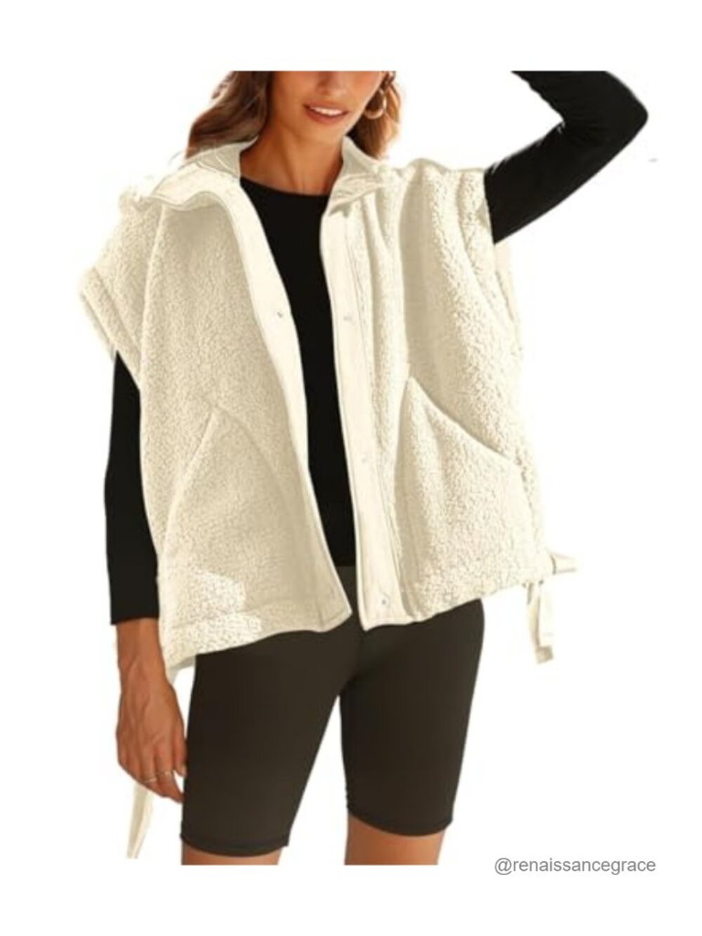 Sherpa Fleece Vest Oversized Sleeveless Button Front Women's